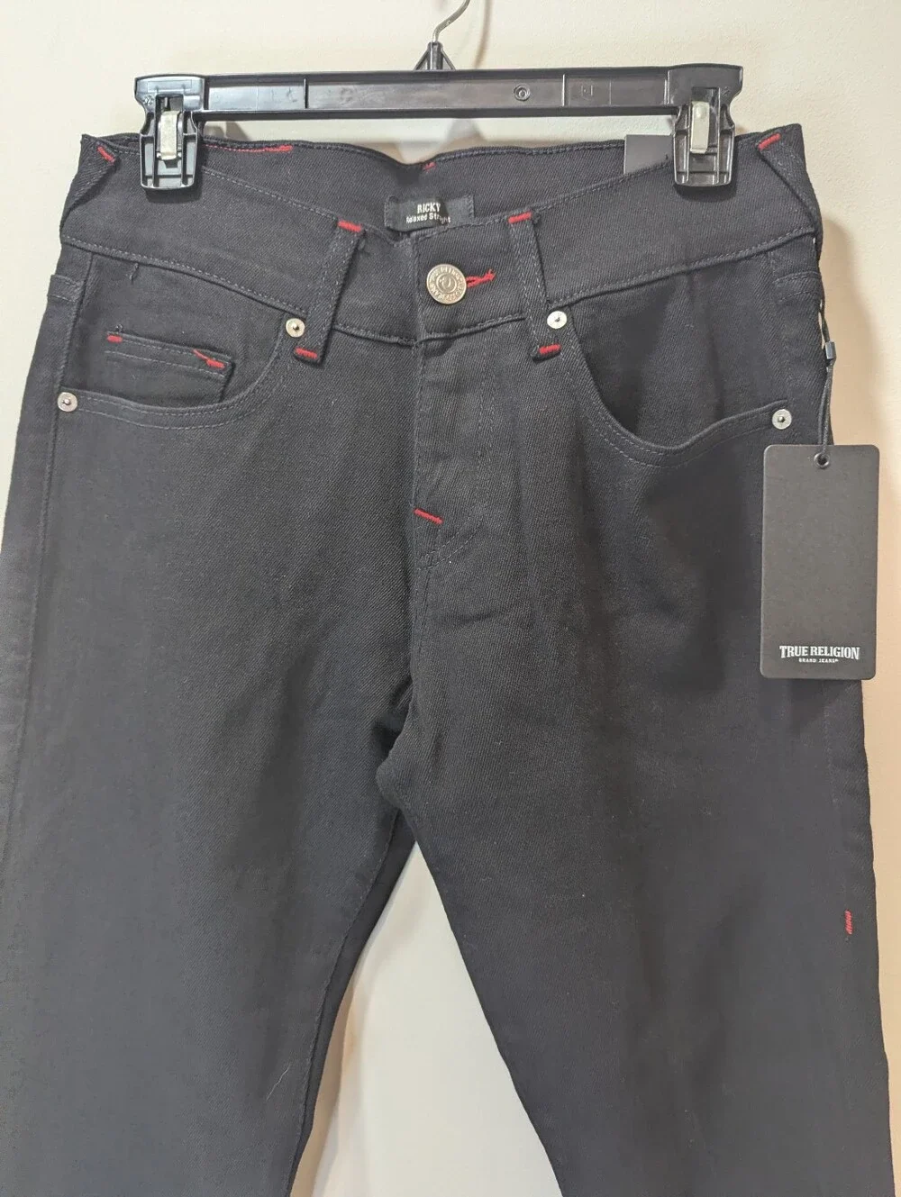 NWT True Religion Ricky Relaxed Straight Leg Black Jeans Men's Size 28 X 34